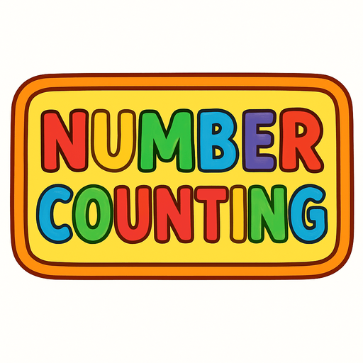Write 'NUMBER COUNTING' in a rectangular box. This will be the title image of a game. Make sure it is high quality and colorful..
In-Game asset.  2d.  High contrast.  No shadows
