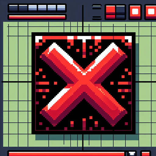Big red X button for a game gui. 8-bit art style..
Single Game Texture. In-Game asset. 2d. Blank background. High contrast. No shadows.