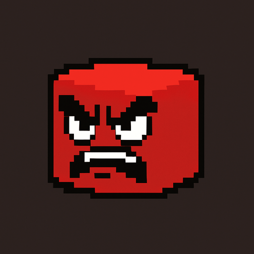 mad red cute cube sprite.
In-Game asset.  2d.  High contrast.  No shadows