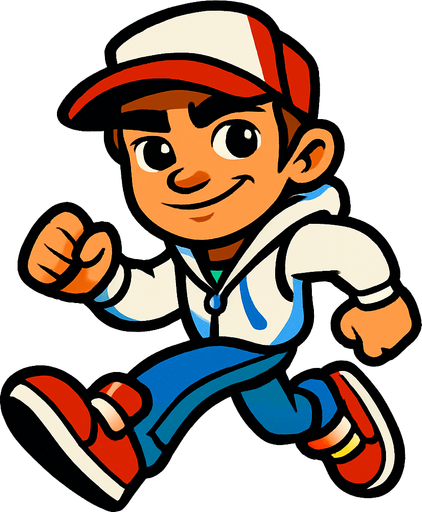 karizmatik ama aynı zamanda sevimli görünen koşucu subway surfers karakteri.
In-Game asset.  2d.  High contrast.  No shadows