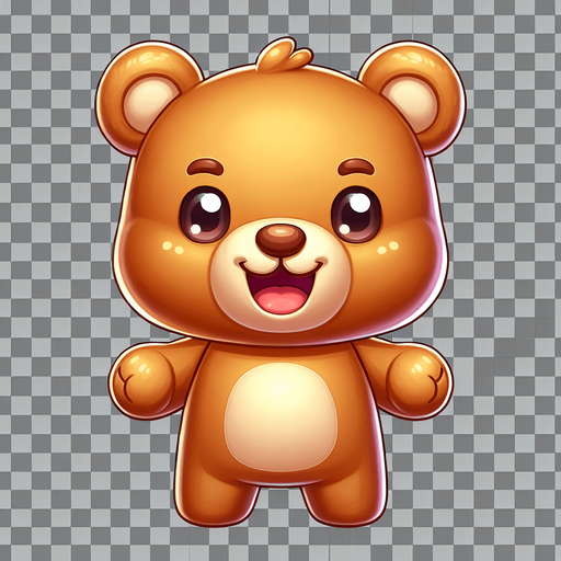 a cute smiling teddy bear standing Single Game Texture. 2d. Transparent background. High contrast. No shadows. No border.