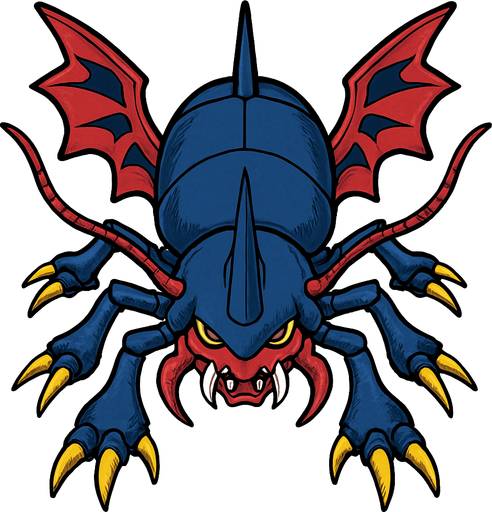 MegaKabuterimon. visto desde arriba. calidad y detalles altos.
In-Game asset.  2d.  High contrast.  No shadows