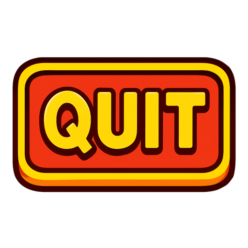 Quit button for video game.
In-Game asset.  2d.  High contrast.  No shadows