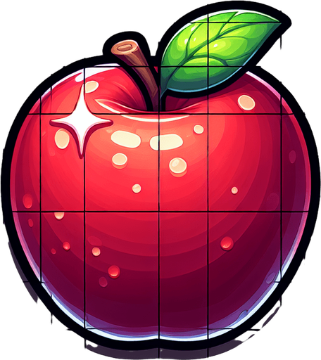 Apple.
Single Game Texture. In-Game asset. 2d. Blank background. High contrast. No shadows.