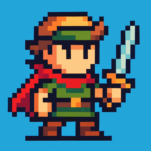 pixel art
Hero.
In-Game asset.  2d.  High contrast.  No shadows