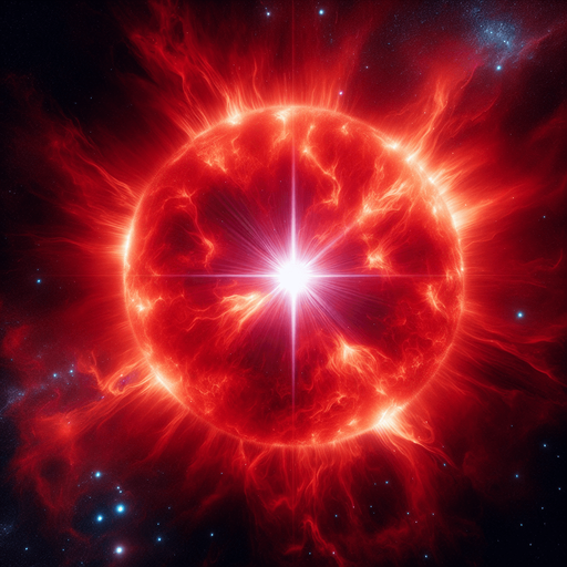 close up of a giant red star.
black background