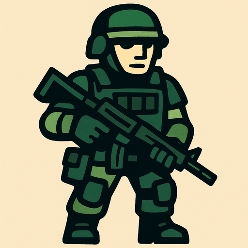 soldier character.
In-Game asset.  2d.  High contrast.  No shadows