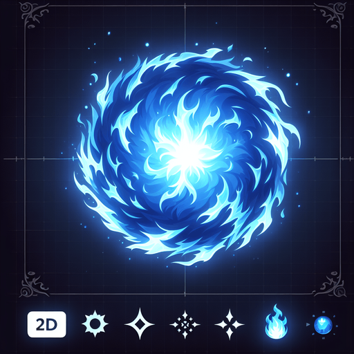 Rfireball blue magic
Single Game Texture. In-Game asset. 2d. Blank background. High contrast. No shadows.