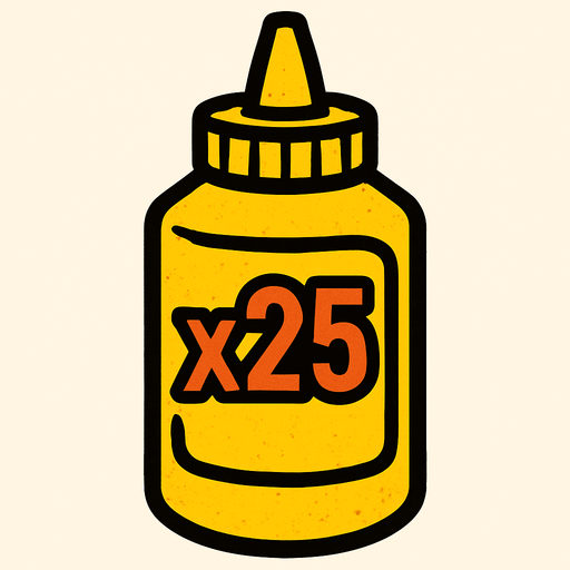 Mustard Bottle, label is x25.
In-Game asset.  2d.  High contrast.  No shadows