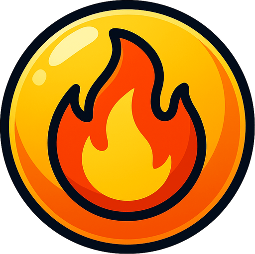 Fire ball emoji, Bubble shooter game. Thin black outline..
Single Game Texture. In-Game asset. 2d. Blank background. High contrast. No shadows.