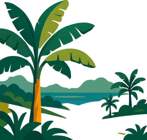 relaxing banana tree landscape.
In-Game asset.  2d.  High contrast.  No shadows
