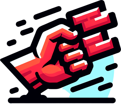 create a hand icon breaking a brick in half.
Single Game Texture.  In-Game asset.  2d.  Blank background.  High contrast.  No shadows