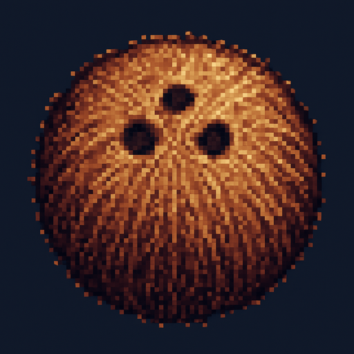 Un coco, visto desde arriba, en 32 bits.
In-Game asset.  2d.  High contrast.  No shadows