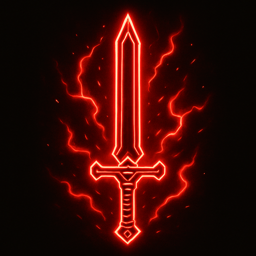 Sword, effect master red neon.
In-Game asset.  2d.  High contrast.  No shadows
