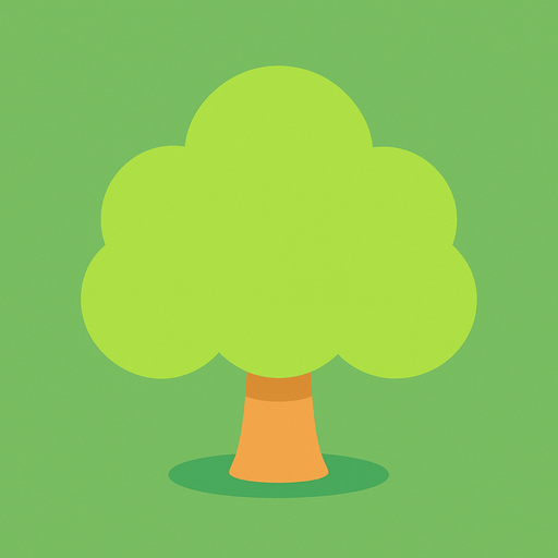 a single simple kawaii tree without outlines and no face, for a non-distracting game background.
In-Game asset.  2d.  High contrast.  No shadows