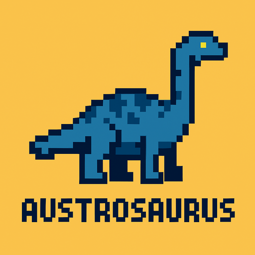 Make it 8 bit style dinosaur Austrosaurus  cartoon character.
In-Game asset.  High contrast.  No shadows