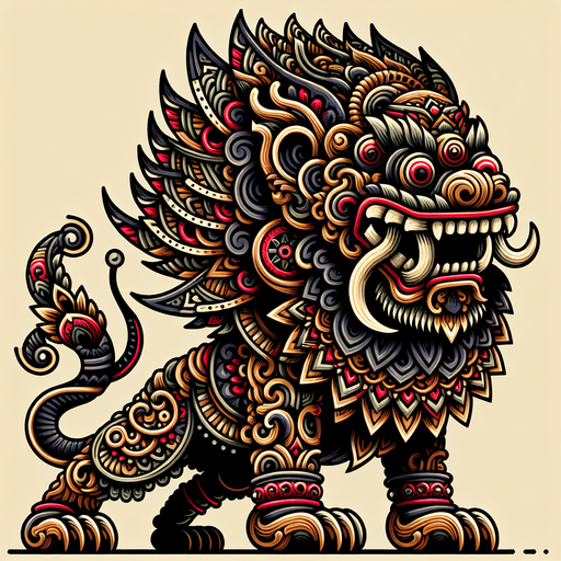 2d animation reog ponorogo monster.
Single Game Texture.  In-Game asset.  2d.  Blank background.  High contrast.  No shadows