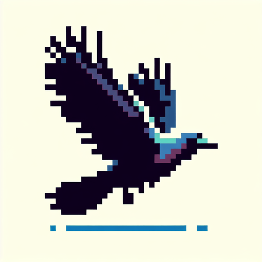8-bit profile of crow flying straight.
Single Game Texture. In-Game asset. 2d. Blank background. High contrast. No shadows.