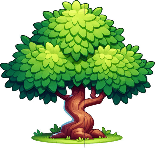 cartoony art style single tree.
In-Game asset.    Blank background.  High contrast.