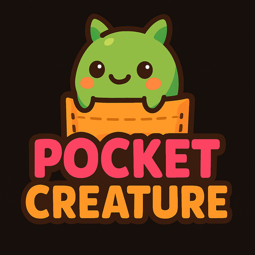 create a cute logo with Pocket Creature written.
In-Game asset.  2d.  High contrast.  No shadows