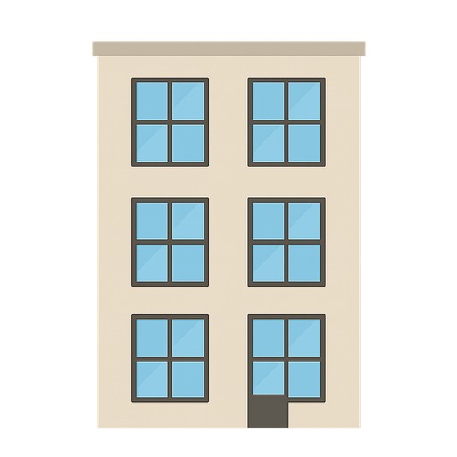 Modern Building. No background. Transparent background. Blank background. No shadows. 2d. In-Game asset. flat