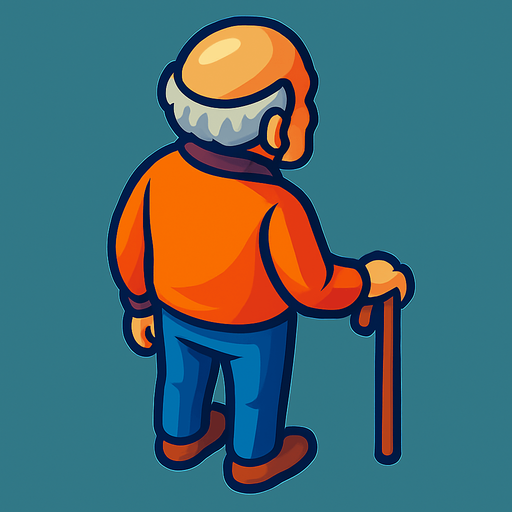 An old man with a cane. No hat.