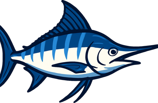 horizontal image blue marlin fish.
In-Game asset.  2d.  High contrast.  No shadows