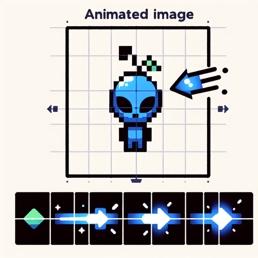 SINGLE alien  in BLUE color with GIF animation of arrows  animation with a spark at the end of the sprite animation.
Single Game Texture. In-Game asset. 2d. Blank background. High contrast. No shadows.