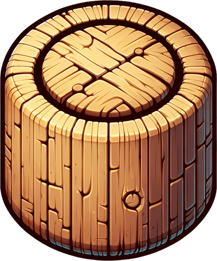 Single Game Texture. In-Game asset. 2d. Blank background. High contrast. No shadows.wooden peg