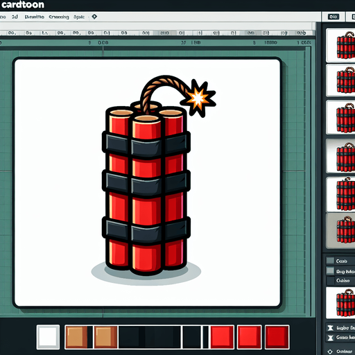 cartoon dynamite.
Single Game Texture. In-Game asset. 2d. Blank background. High contrast. No shadows.
