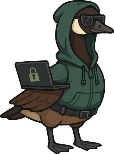 A Canadian goose in full body in hacker outfit.
In-Game asset.  2d.  No shadows