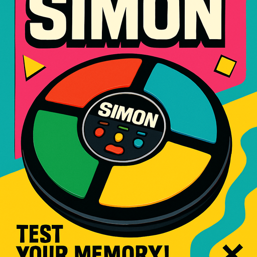 80s or 90s style simon game advertisement.
In-Game asset.  2d.  High contrast.  No shadows