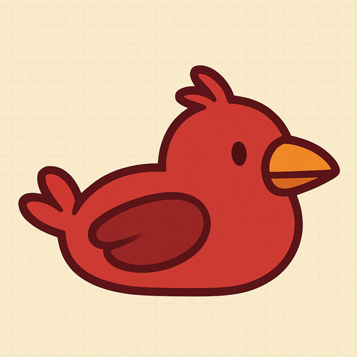 Crea un pajaro caway en 2d viendo a la derecha de color rojo acostado que con se vean las patas.
In-Game asset.  No shadows