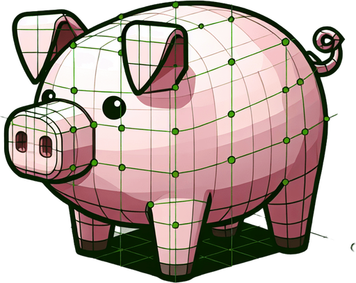 pig.
Single Game Texture. In-Game asset. 2d. Blank background. High contrast. No shadows.