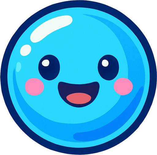 Mutlu, mavi renkli bir bubble.
In-Game asset.  2d.  High contrast.  No shadows