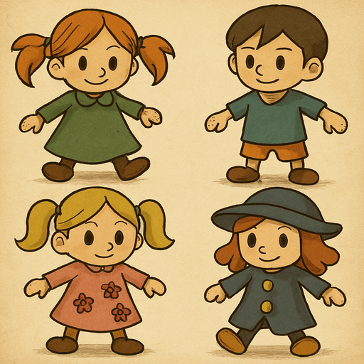 These dolls in professor Layton game art style