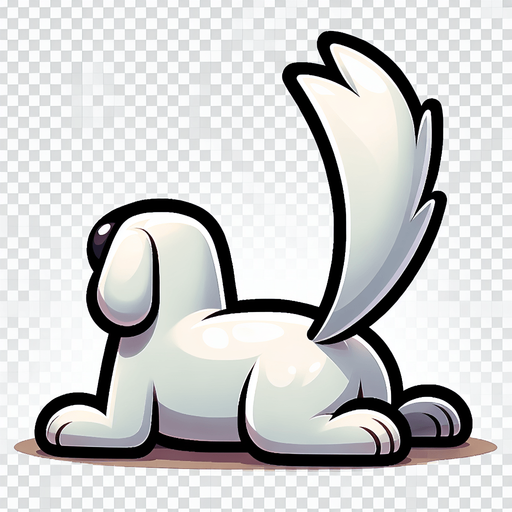 хвост белой собаки поднят вверх. мультяшный. прямой.
Single Game Texture. In-Game asset. 2d. Blank background. High contrast. No shadows.