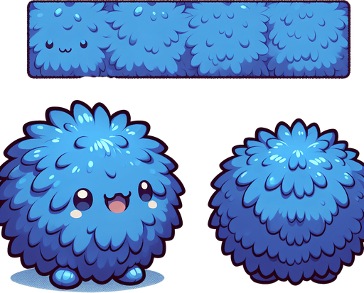 a colbalt blue furry cuddly ball of fur. little feet. No ears. cute happy face. Cartoon style. Cute art style. Simple vector style. Pastel colors, flat shaded, vector art. Single Game Texture. In-Game asset. 2d. Blank background. High contrast. No shadows