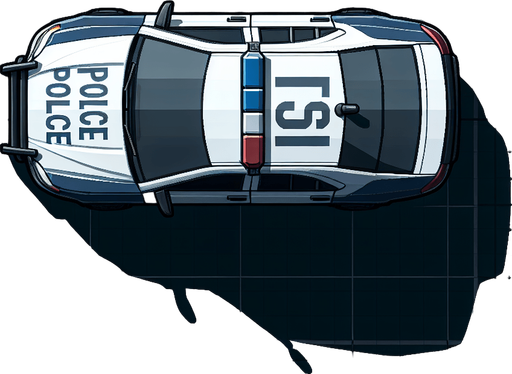 top down trafic car cop
Single Game Texture.  In-Game asset.  2d.  Blank background.  High contrast.  No shadows