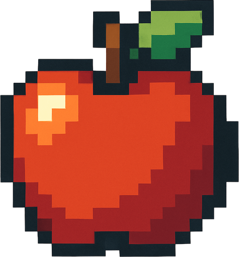 apple, pixelart.
In-Game asset.  2d.  High contrast.  No shadows