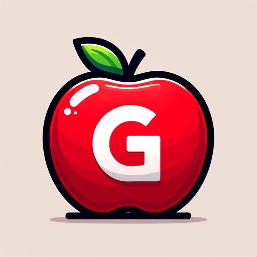 the "G" sign on the red apple.
Single Game Texture. In-Game asset. 2d. Blank background. High contrast. No shadows.