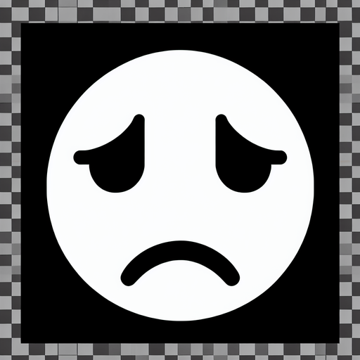 sad face.
Single Game Texture. In-Game asset. 2d. Blank background. High contrast. No shadows.