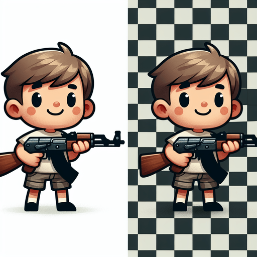 A cute boy with am 47 in hand.
Single Game Texture. In-Game asset. 2d. Blank background. High contrast. No shadows.