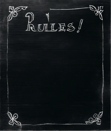 "RULES" handwritten in chalk