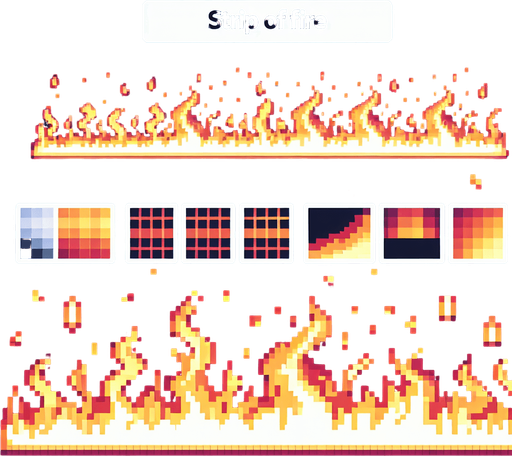 strip of fire. pixelart..
Single Game Texture. In-Game asset. 2d. Blank background. High contrast. No shadows.