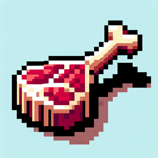 Meat on the bone. Dot picture. Single Game Texture. In-Game asset. 2d. Blank background. High contrast. No shadows.