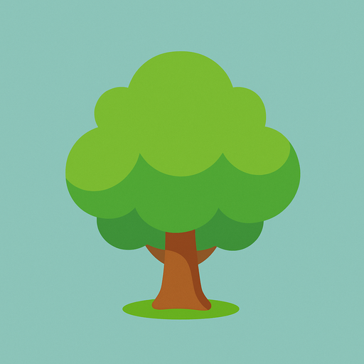 a single simple kawaii tree without outlines and no face, for a non-distracting game background.
In-Game asset.  2d.  High contrast.  No shadows