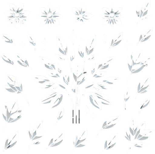 A sprite sheet of white flower petals..
Single Game Texture. In-Game asset. 2d. Blank background. High contrast. No shadows.