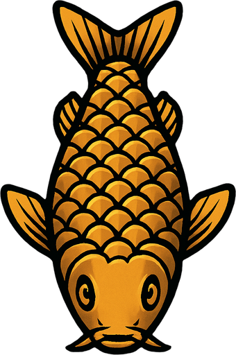 a gold dark fish seen from top to bottom.
In-Game asset.  2d.  High contrast.  No shadows