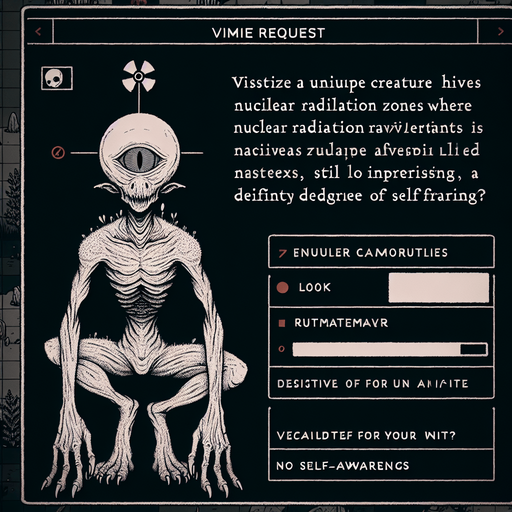 One Creature is similar to humans. They live in places with nuclear radiation, have a primitive lifestyle, and have a certain degree of self-awareness. The appearance is not scary.
Single Game Texture. In-Game asset. 2d.